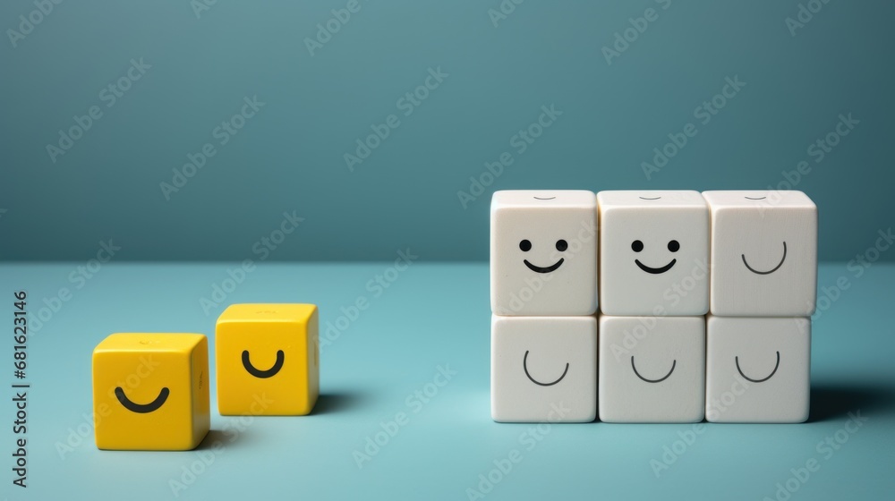 Smiling and happy emoticons on cubes - obrazy, fototapety, plakaty 