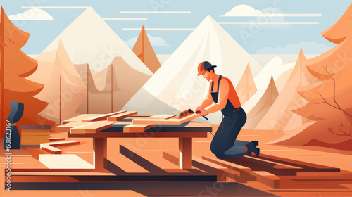 Carpentry Craftsmanship: A carpenter expertly crafting wooden structures