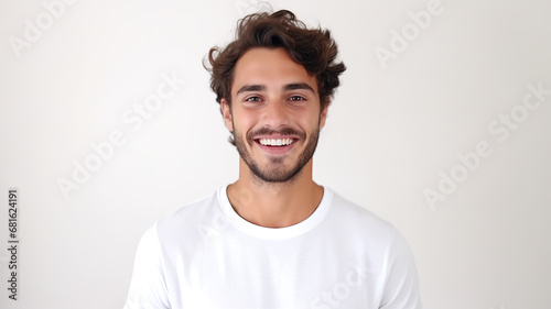 Smiley man posing alone with a clean white background photo