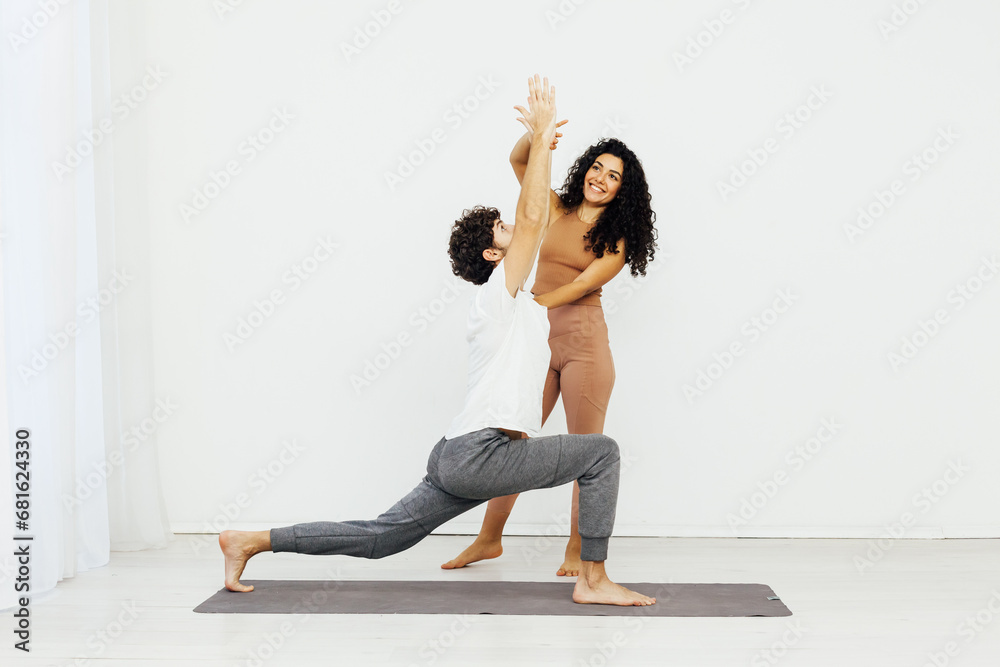 Man And Woman Doing Couple Yoga Fitness Gymnastics Asana Man And Woman Doing Couple Yoga Fitness Gymnastics Asana