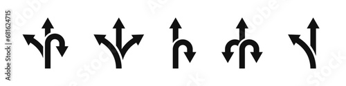 Road direction arrows. Vector navigation arrows set. Navigation arrows. icons. Left, right, forward arrows. photo
