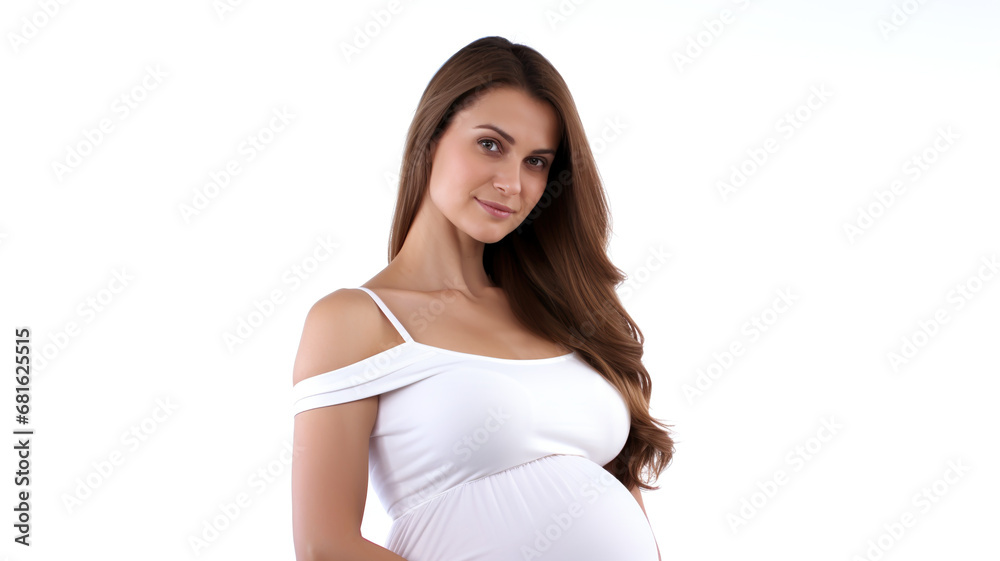 Beautiful pregnant woman with her belly embraced, isolated on a white background Beautiful pregnant woman with her belly embraced, isolated on a white background