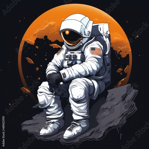 Astronaut on the background of the moon. Astronaut Sticker. Sticker. Logotype.