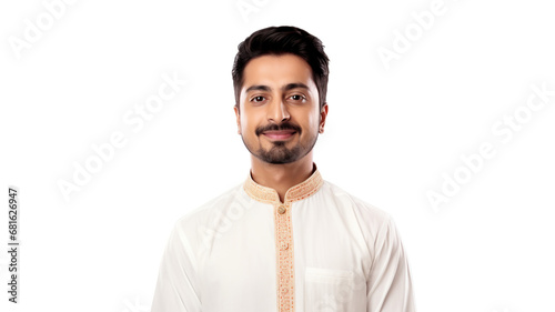 Pakistani man dressed in traditional attire Isolated salwar kameez on a pristine white background photo