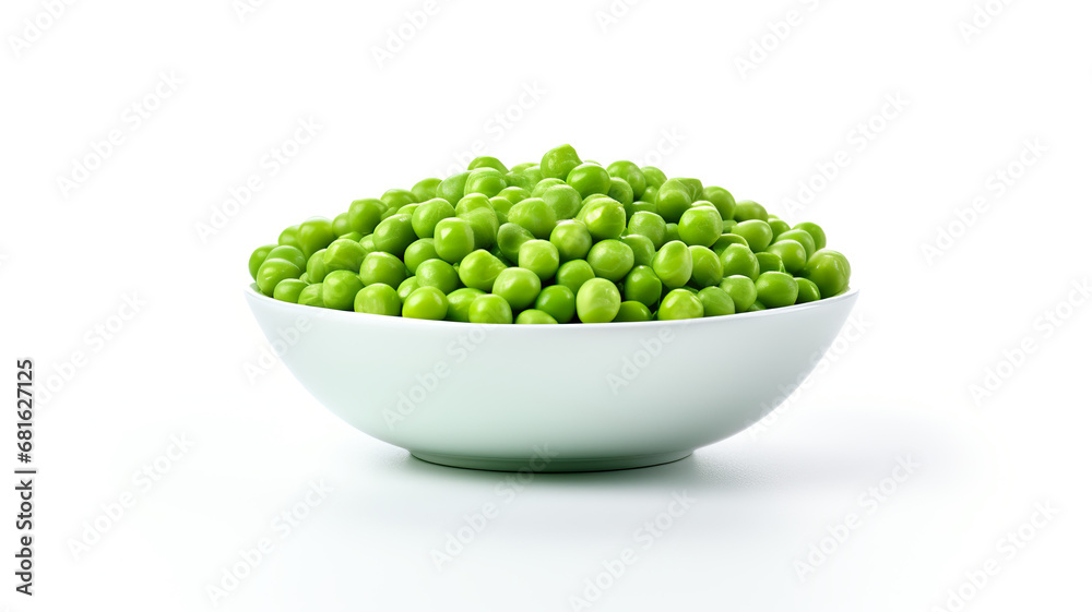 Peas isolated in a white bowl on a white background Peas isolated in a white bowl on a white background