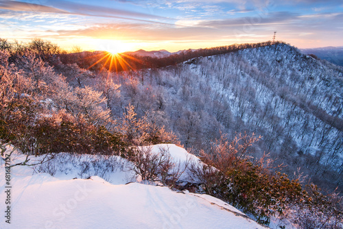Sunset over the summit of Mount Jefferson in winter, North Carolina photo