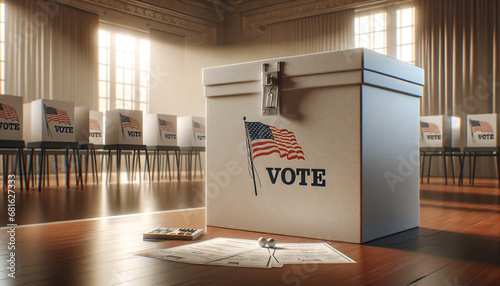 American Election Voting Background. Vector Background ballot box with the ballots. The text on the ballot box - vote. AI Generated. photo
