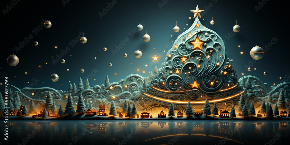 beautiful unusual Christmas tree, clean background wallpaper, no inscriptions, no texts. 2024 New Year Christmas