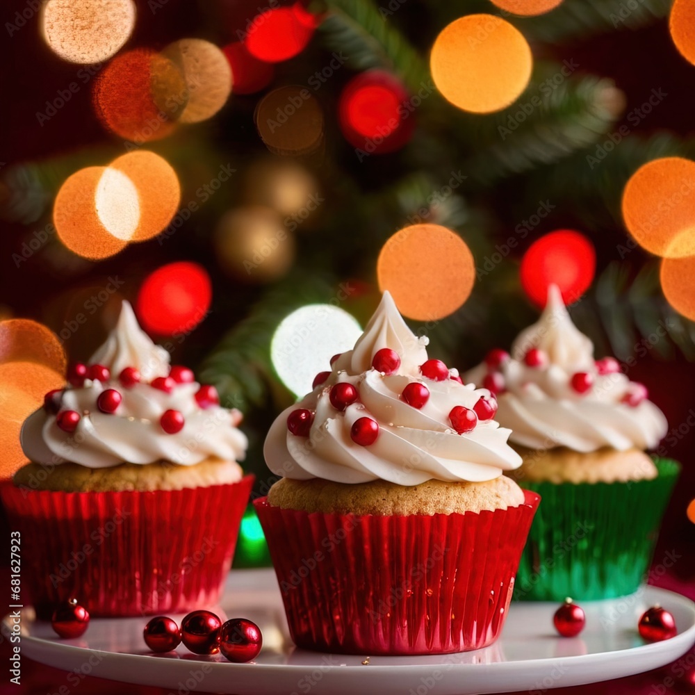 christmas cupcakes , festive treats with colorful icing, holiday traditional baked cakes