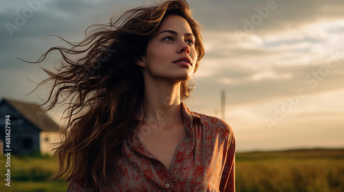 Mujer meditando ojos abiertos - Respiración calma silencio - Naturaleza bosque 