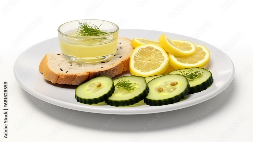sandwich isolated on a white background with salty cucumbers, lemon, and olives sandwich isolated on a white background with salty cucumbers, lemon, and olives