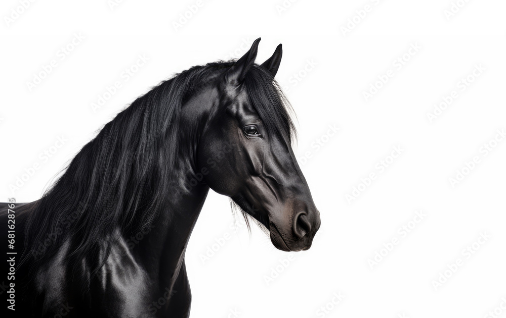 Portrait from beautiful black frisian stallion