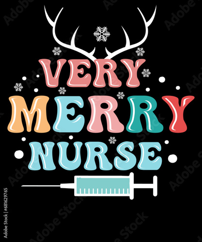 Very Merry Nurse Cute Christmas T Shirt Design 