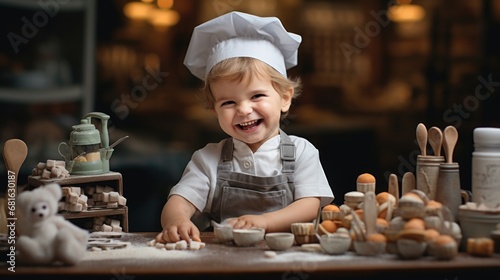 Little boy dreaming to be a restaurant chef.