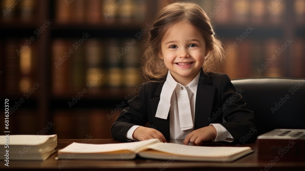 Little girl dreaming to be a lawyer.