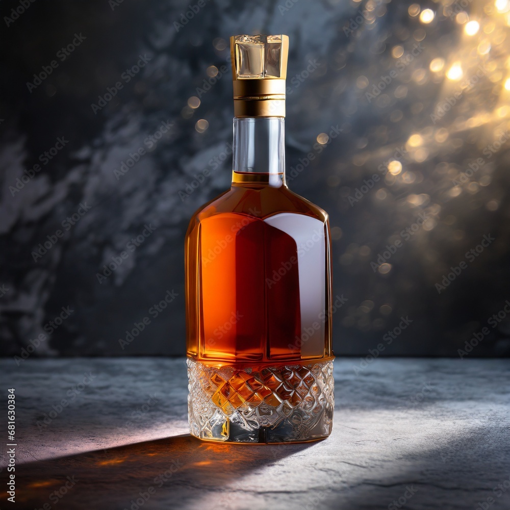 An image of a luxury whisky bottle, enhanced by subtle lighting. An image of a luxury whisky bottle, enhanced by subtle lighting.