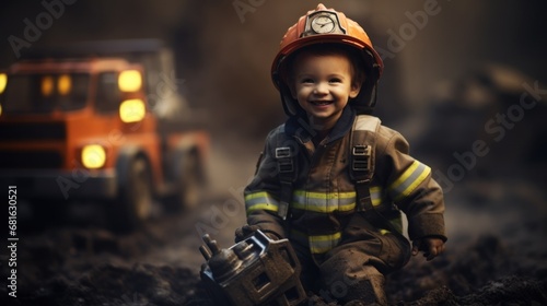 Little boy dreaming to be a firefighter.
