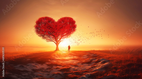 Tree of Love red heart shaped tree Valentine s Day project or a nature-themed design   Discover the magic of the outdoors with this breathtaking   Romantic Red Heart Tree - Passionate Natural Symbol 