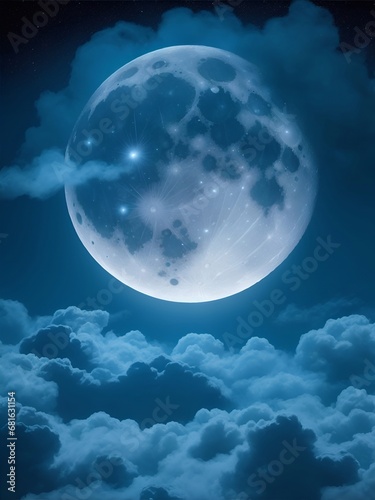 Super moon in clouds. AI generated illustration