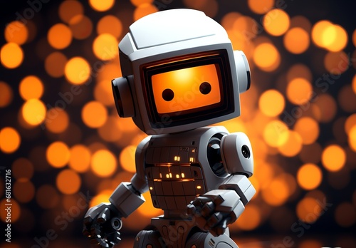 A Robot Embracing the Glow of an Orange Light