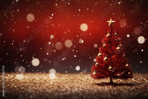 Magical holiday Christmas backdrop a sparkling tree and bokeh lights on red  © Muhammad Shoaib