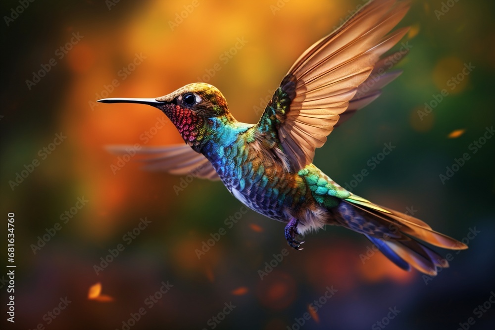 Obraz premium Colorful bird in flight colorful hummingbird in flight