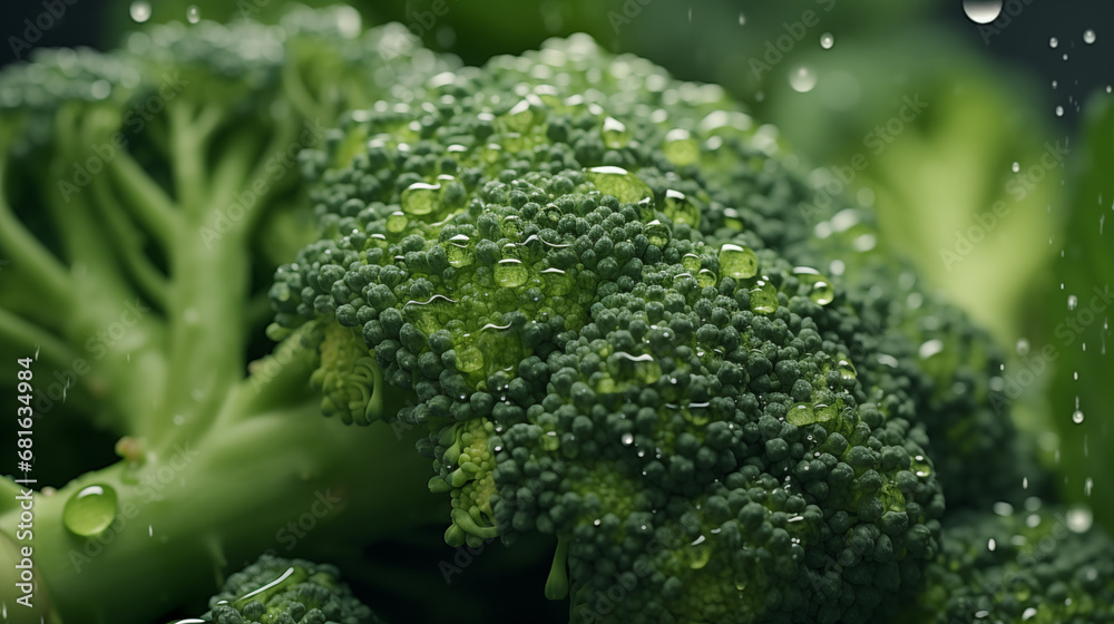 broccoli with water drops. close up broccoli with water drops. close up