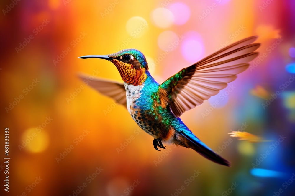 Fototapeta premium Colorful bird in flight colorful hummingbird in flight