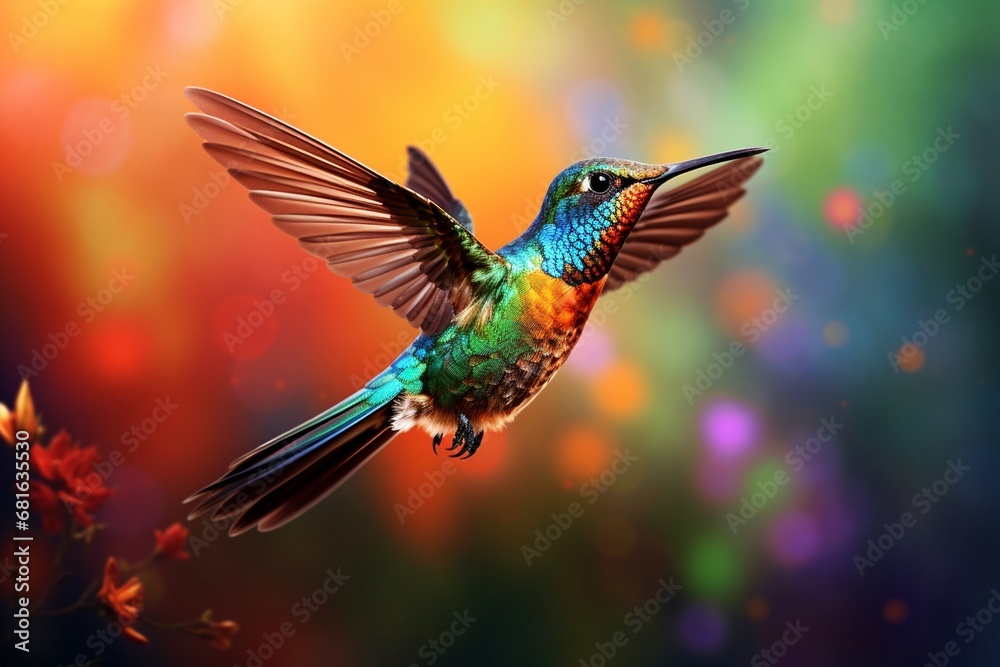 Obraz premium Colorful bird in flight colorful hummingbird in flight