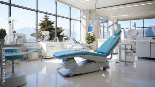 Dental room interior and chair with facilities of a modern dental clinic. © visoot