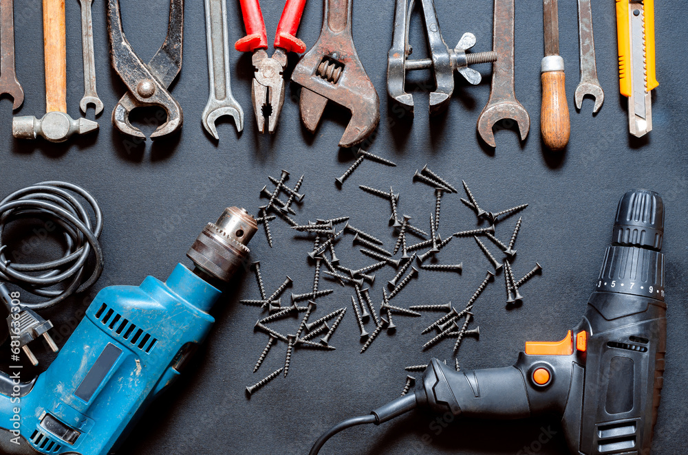 Fototapeta premium Sets of hand and power tools for repair