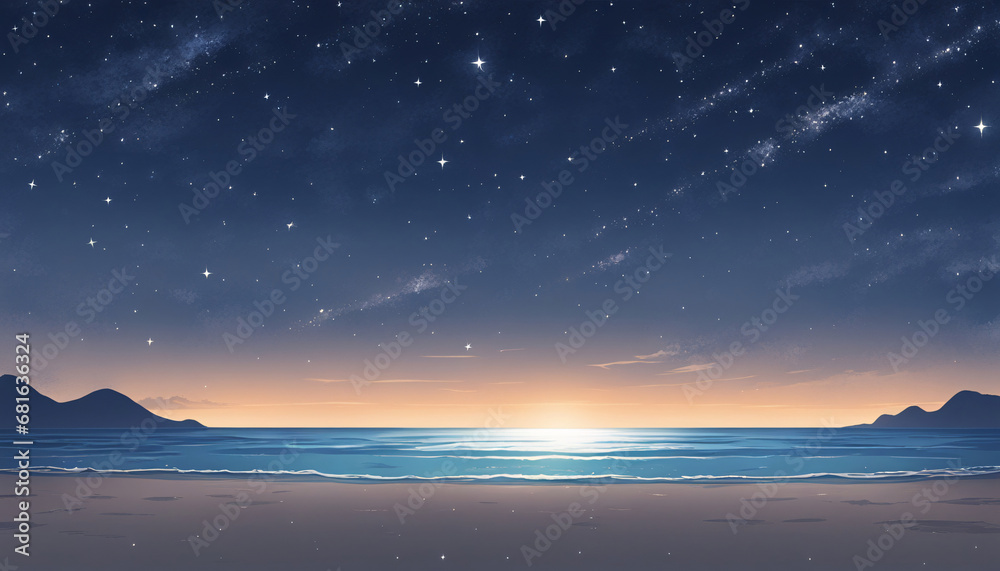 星空と浜辺のイラスト　風景　生成AI