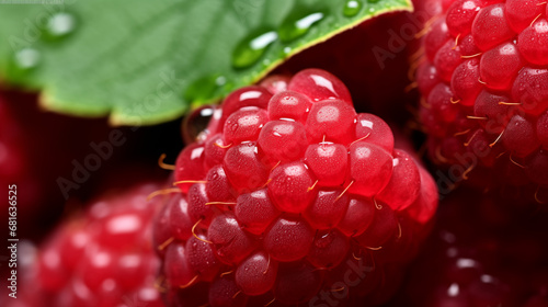 raspberry with water drops. close up 