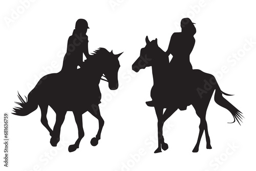 Vector silhouette of horse riding.