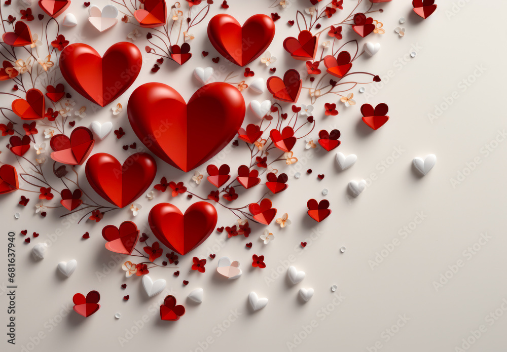 Valentines day border red hearts. A bunch of red and white hearts on a white background Valentines day border red hearts. A bunch of red and white hearts on a white background