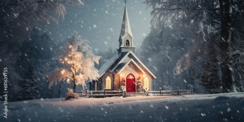 church in the winter snow photo