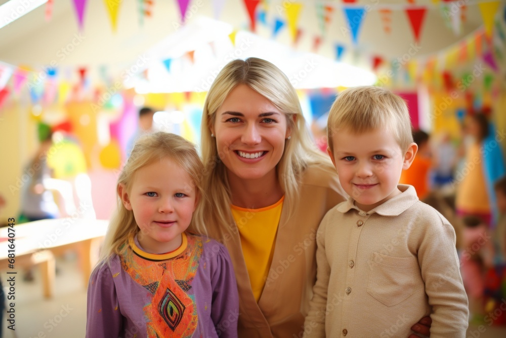 school teacher with children, school classroom background school teacher with children, school classroom background