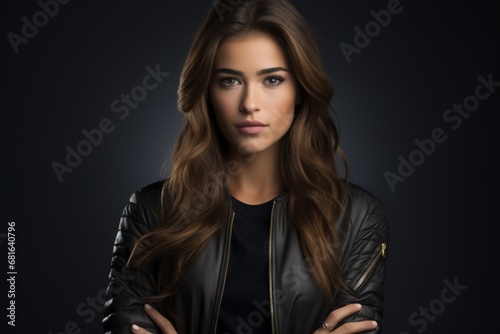 A Stylish Woman in a Leather Jacket Striking a Pose for a Captivating Picture