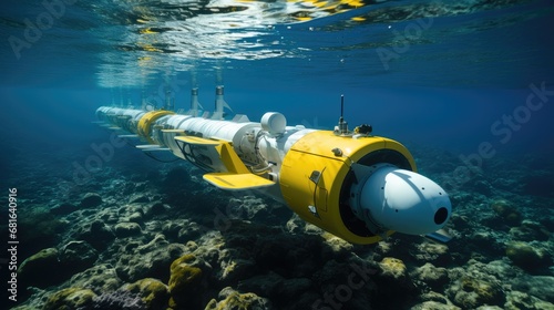Shot of autonomous underwater vehicles used for exploration.