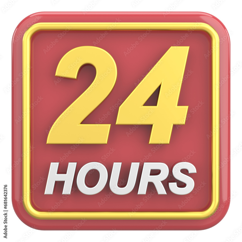 24 hours icon. Open all day. 3D illustration. 24 hours icon. Open all day. 3D illustration.