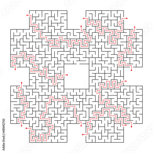 Children s educational game finding the right way. The maze is a puzzle. Black and white vector illustration