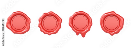 3d wax seal set for diploma, red stamp for certificate. Letter rubber tag for document or warranty.