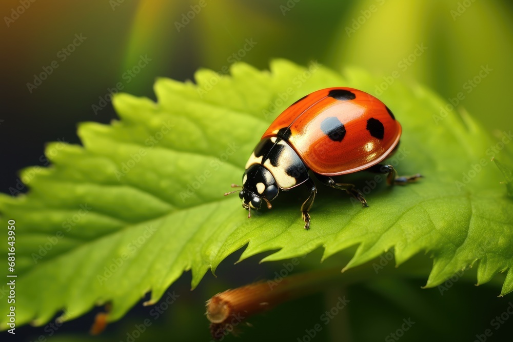 ladybug on green leaf in nature. macro shot of ladybug, Beautiful nature scene, Beautiful ladybug on leaf defocused background, AI Generated