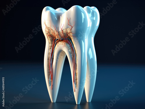 Tooth, Root canal, File inside the tooth with octane render, Bluish theme. photo