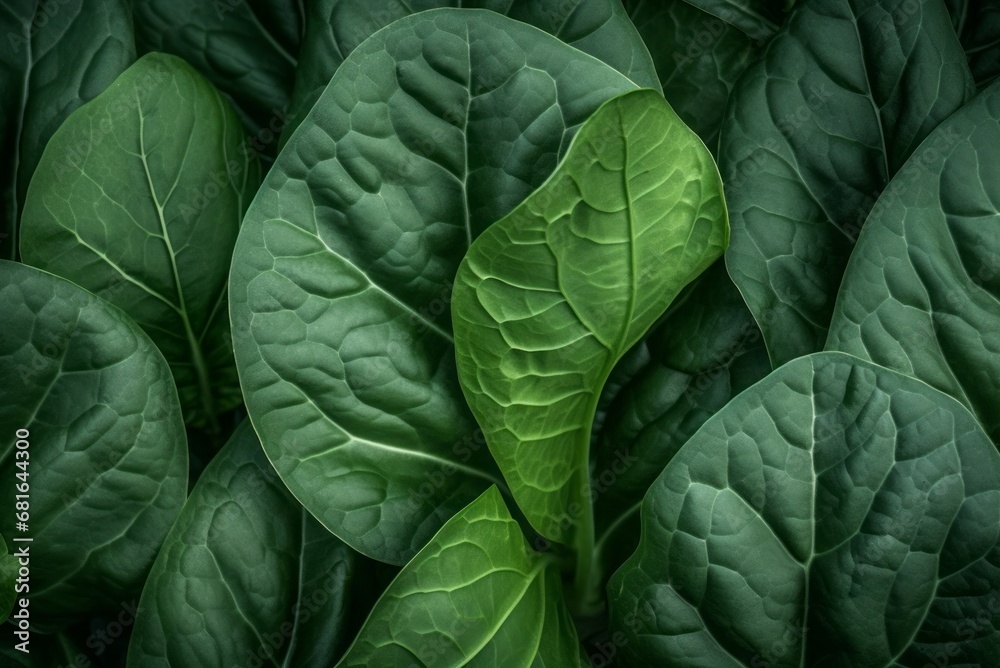 Spinach leaf top view. Organic vegetable food health nature. Generate Ai Spinach leaf top view. Organic vegetable food health nature. Generate Ai