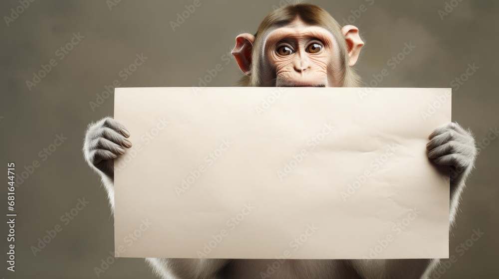 Portrait of a monkey with blank banner. Copy-space. Portrait of a monkey with blank banner. Copy-space.