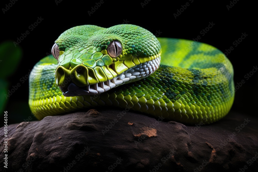 Green tree python Reticulated python on black background, Green Python ...