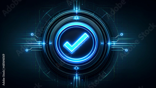 Verified Technology Concept with Checkmark and Digital Background photo