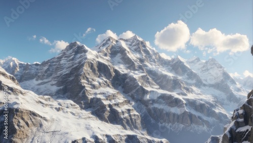 Panoramic Winter Landscape with Snowcapped Mountains and Scenic Ridge 
