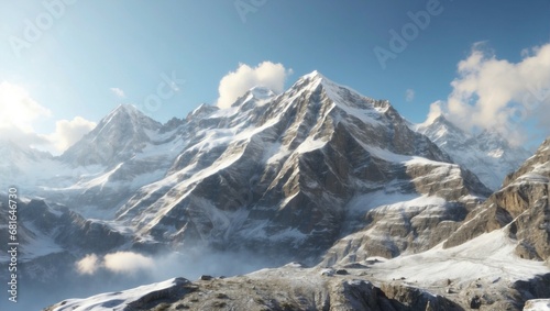 Panoramic Winter Landscape with Snowcapped Mountains and Scenic Ridge 